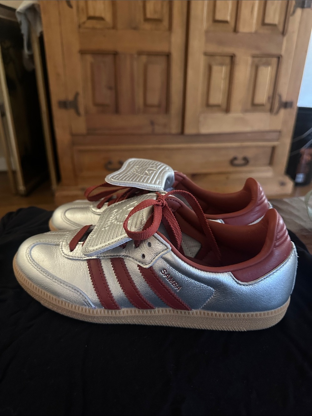 adidas women’s  Samba Sneakers in Silver and Burgundy